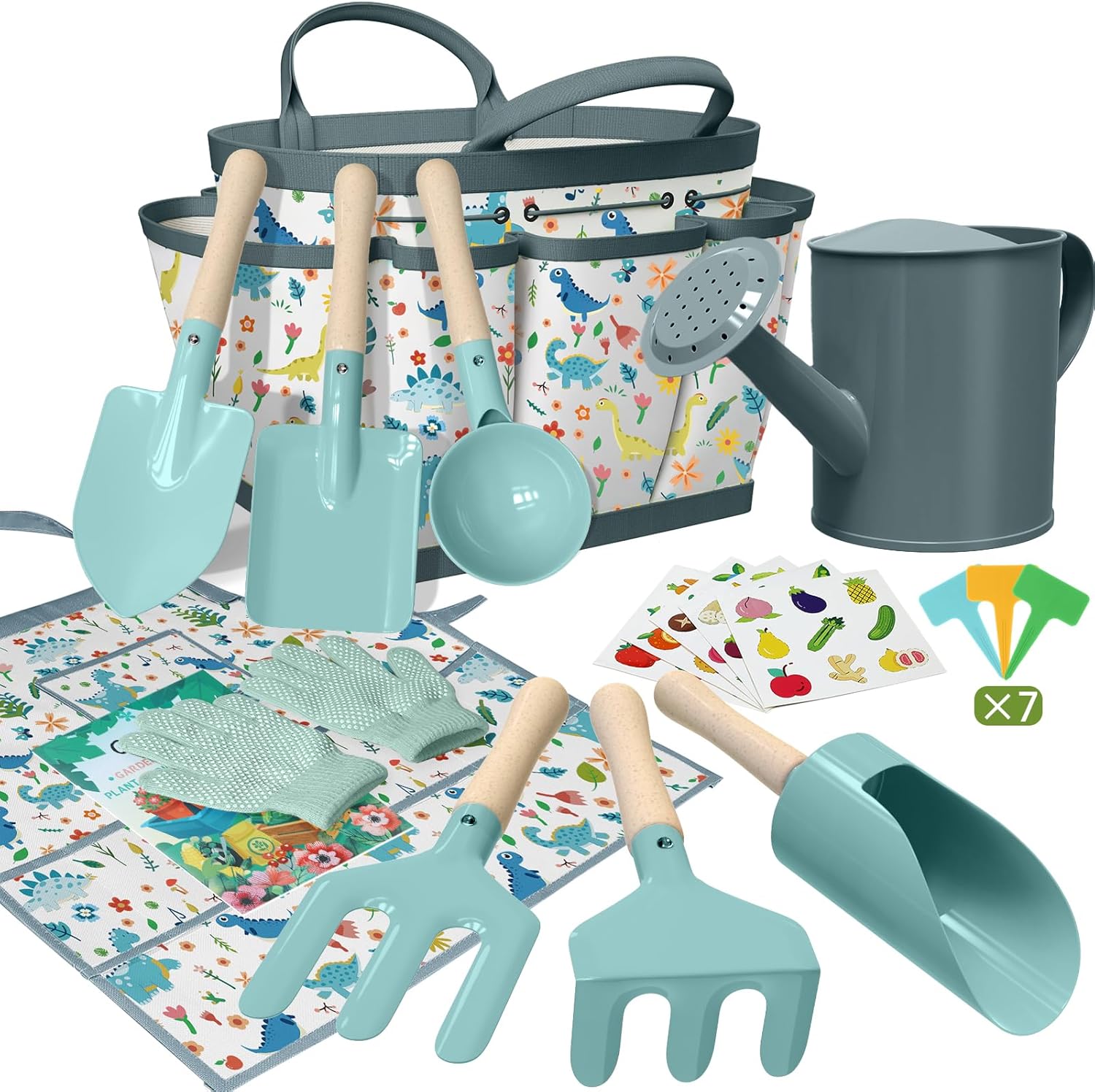 Thumbnail 6 de Qtioucp Kids Gardening Set (14-Piece) with Tote Bag, Watering Can, Tools, Apron, Garden Book & Plant Stickers