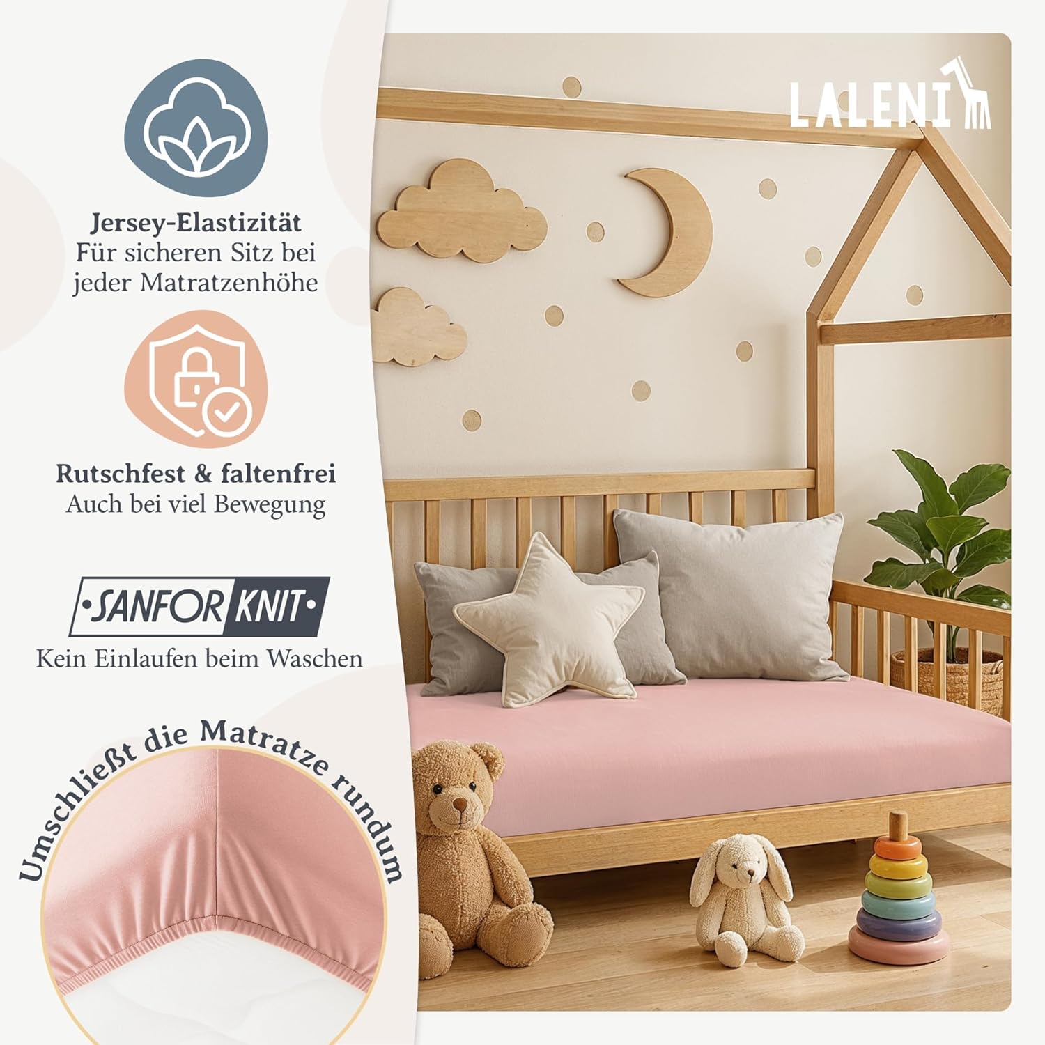 Thumbnail 3 de Laleni Jersey Spannbettlaken 55x90 cm – 2er Set, 100% Baumwolle, OEKO-TEX, Rosa