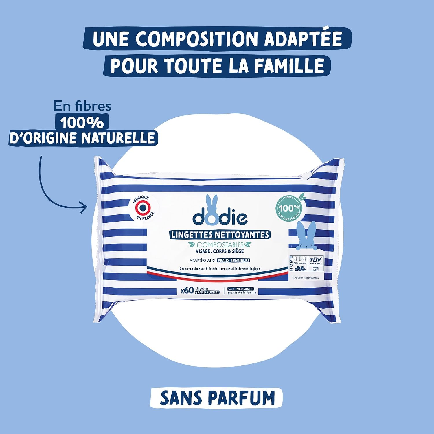 Detalle de Dodie — Lot de 7 paquets de lingettes compostables dermo-apaisantes (x60)