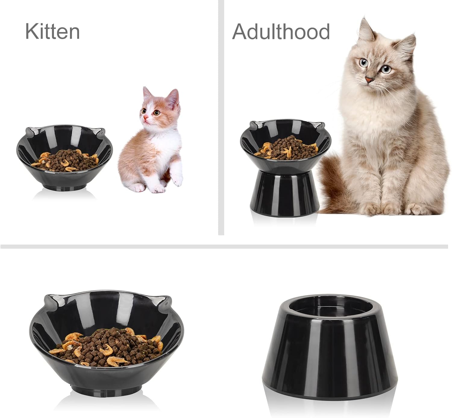 Detalle de vootun Futternapf Katze – erhöhter Katzennapf mit 15° Neigung, Anti-Erbrechen Fressnapf (Schwarz)