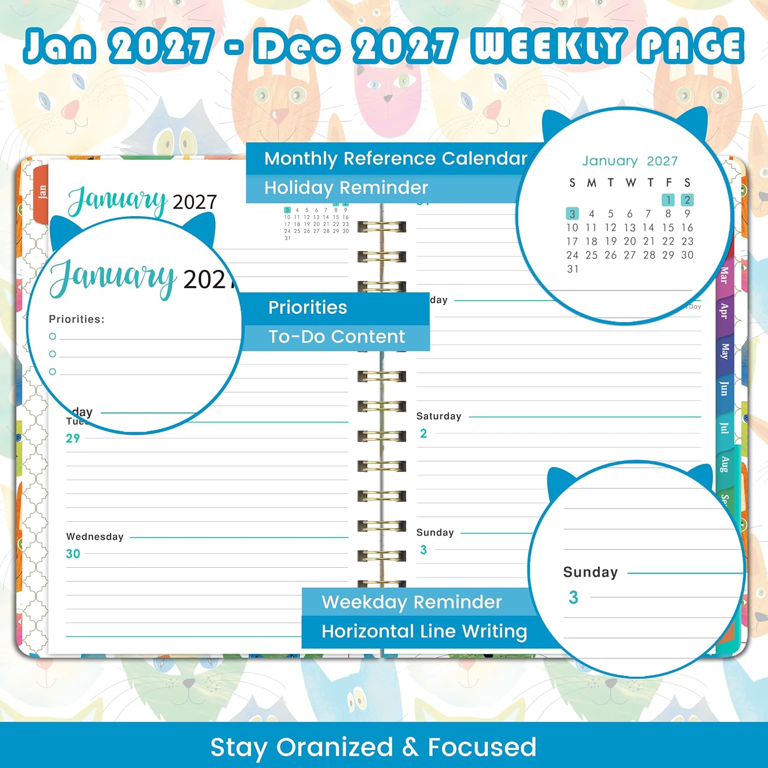 Thumbnail 3 de Planrage HHPA5MTZY34Q13 2027 Weekly and Monthly Planner, Hardcover, Colorful Tabs