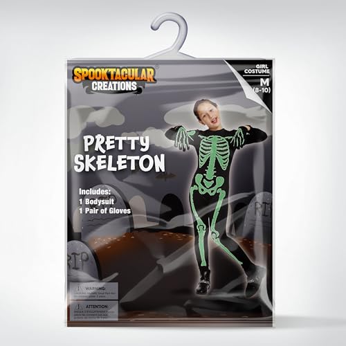 Detalle de Spooktacular Creations Halloween Skelett-Kostüm für Mädchen & Kleinkinder (Größe klein 5–7 Jahre) – Glüht im Dunkeln
