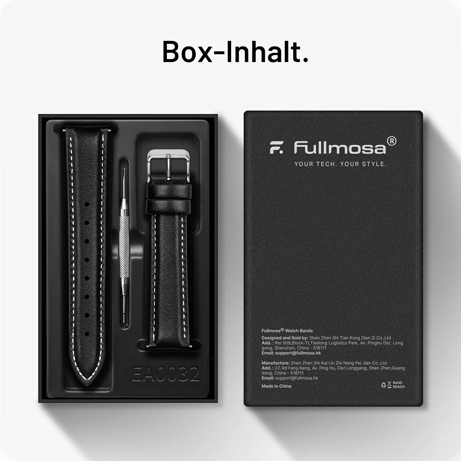 Thumbnail 5 de Fullmosa 22mm Leder-Uhrband Schwarz