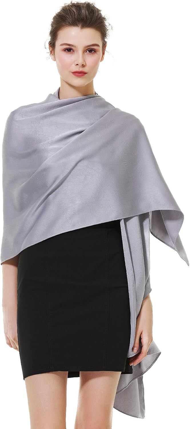 Detalle de BEAUTELICATE Satin Shawl Wrap: Luxurious Double-Sided Pashmina 200 x 70 cm