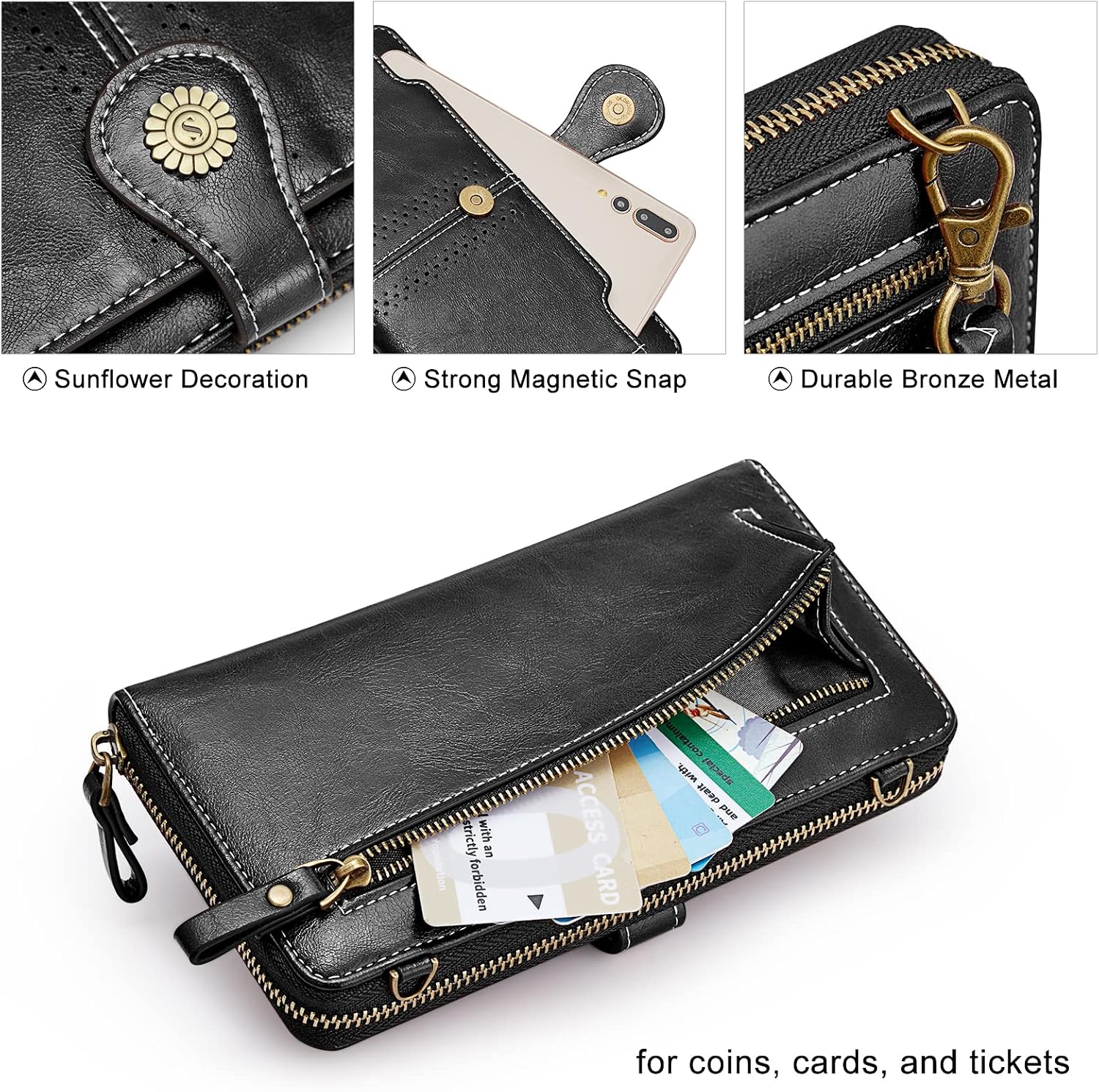 Detalle de S-ZONE Pn22b055 : porte-monnaie pour téléphone avec RFID et bandoulière