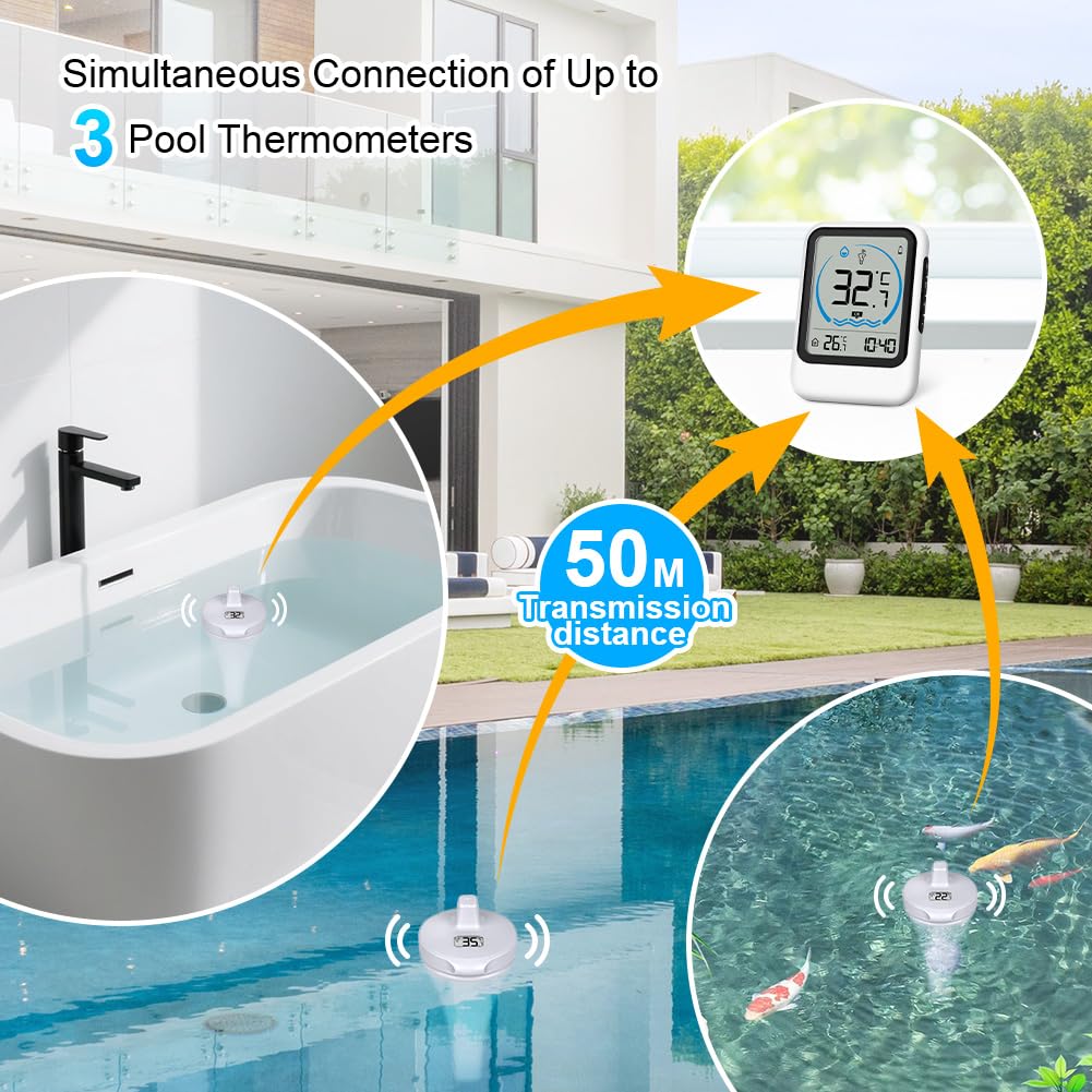 Detalle 1 de OFFCUP V9-WXYCWDJ-FBA Wireless Pool Thermometer with IP68 Sensor and LCD