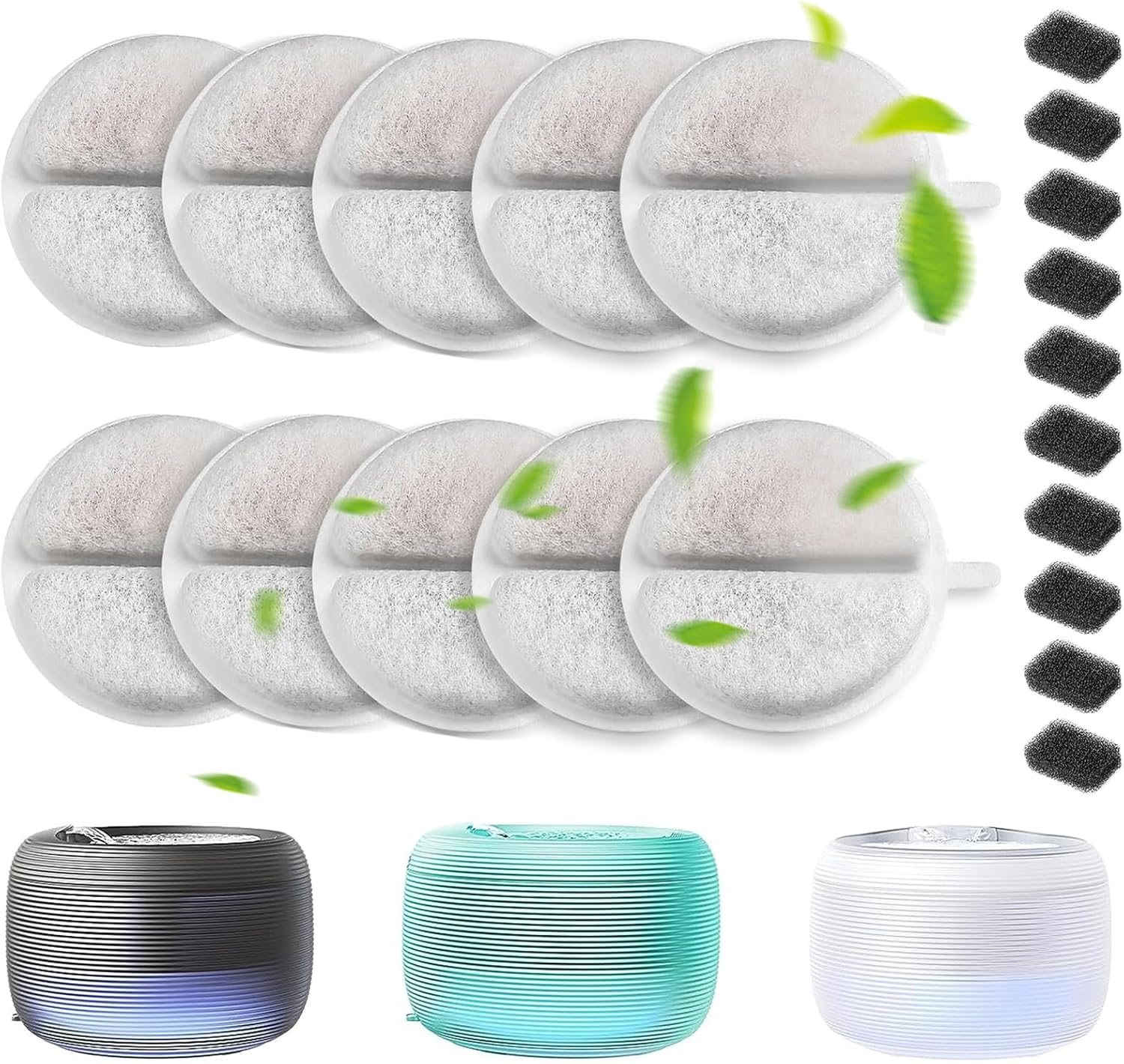 Thumbnail 5 de anyuan boy 10-Pack Pet Water Fountain Filter Replacement Set (Activated Carbon & Foam Sponge) for 2.1L Cat Fountain PLWF002