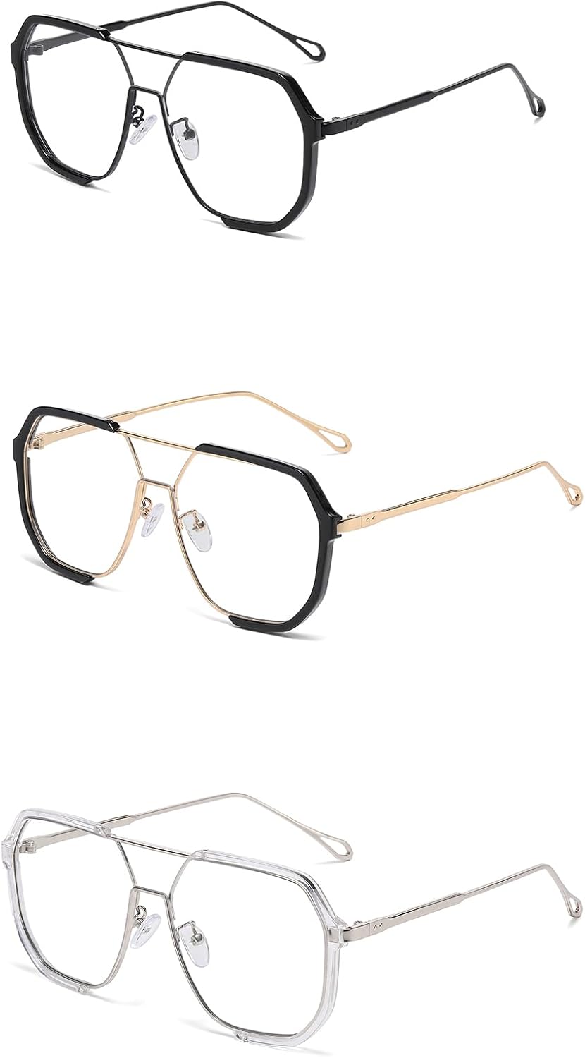 Thumbnail 6 de LJCZKA Square Blue Light Blocking Glasses with Oversized Pilot Metal Frame