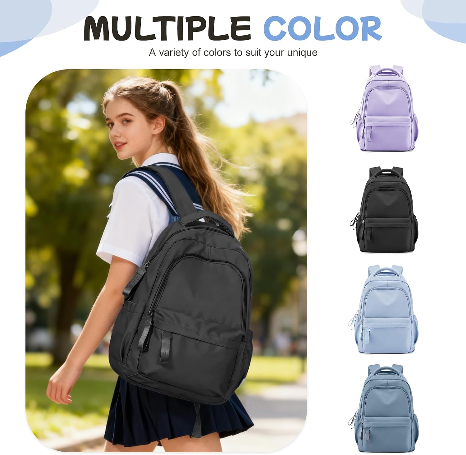 Thumbnail 1 de WEPLAN School Backpack: Lightweight 18.5L Daypack with Anti-Theft Pocket (C2-Black)