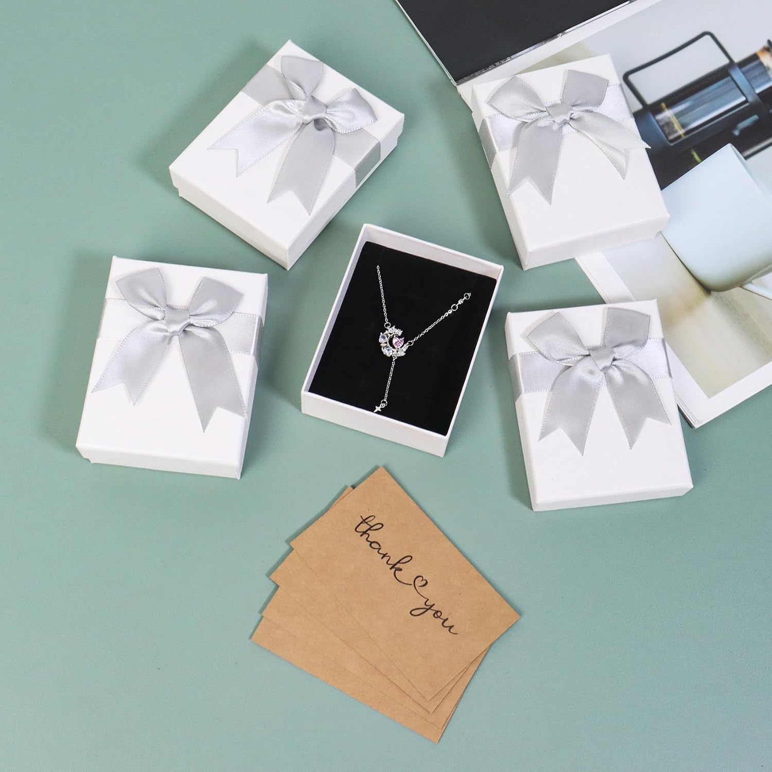 Thumbnail 2 de 4Pcs Jewellery Gift Boxes, 9×7×3cm Gold Gift Set with Cards