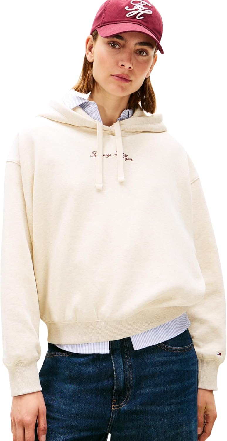 Detalle de Tommy Hilfiger Damen Classic Script Fleece Hoodie (Kapuzensweatshirt) WW0WW47459