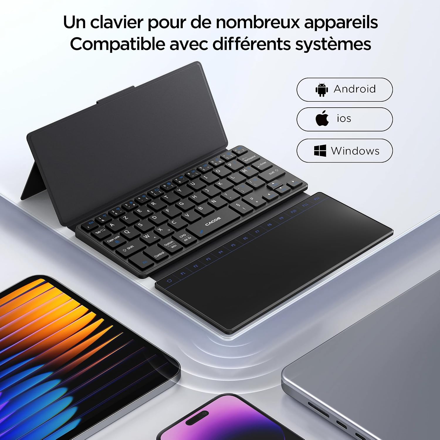 Detalle de CACOE Mini Clavier Bluetooth avec pavé tactile —_compagnon portable pour smartphone et PC_