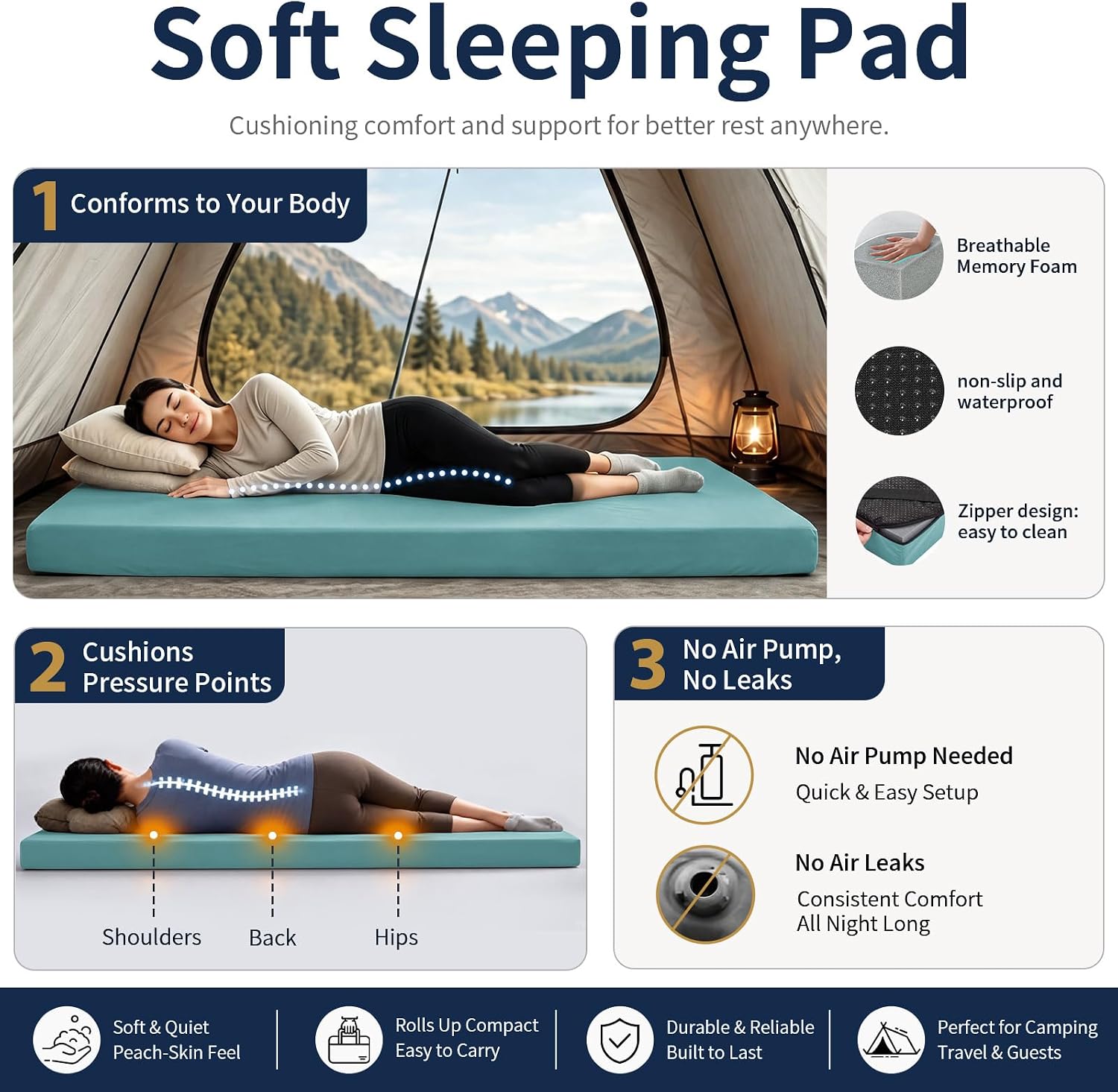 Detalle de CYMULA Camping Mattress Pad Memory Foam