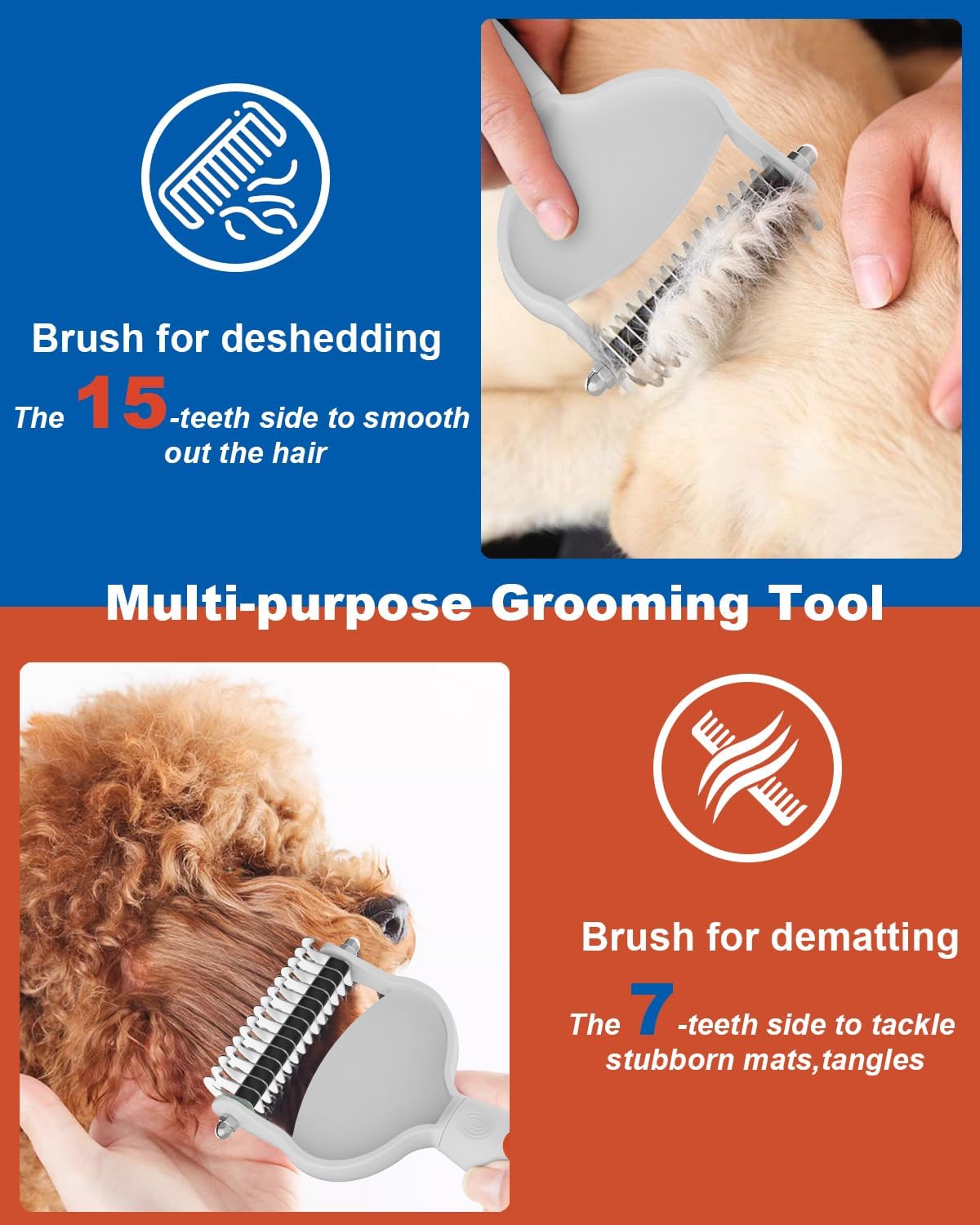 Detalle de ACE2ACE Pettine doppia faccia per sottopelo di cani e gatti, rastrello dematting arancione