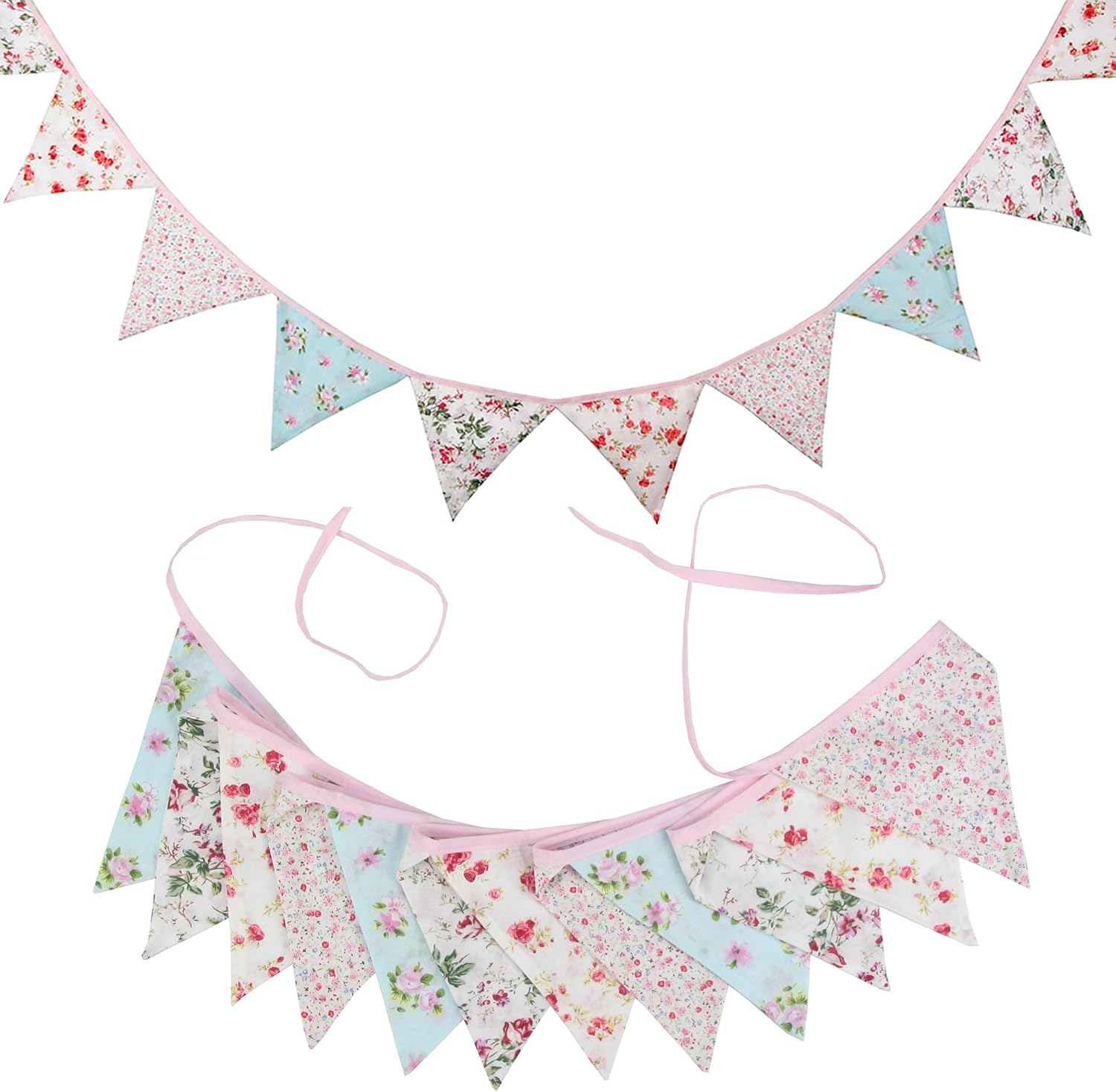 Detalle de G2PLUS Floral Bunting Banner – 12 Double‑Sided Cotton Triangle Pennants, 10.8 Feet (3.3m) Vintage Themed Garlands