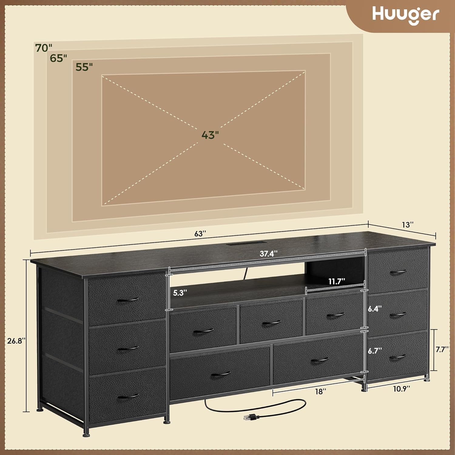 Thumbnail 2 de Huuger Large TV Stand for 70 Inch TV