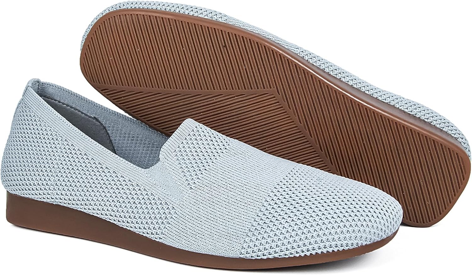 Detalle de Puxowe Damen Ballerina Slip-On Strick – Bequeme flache Schuhe mit runder Zehe