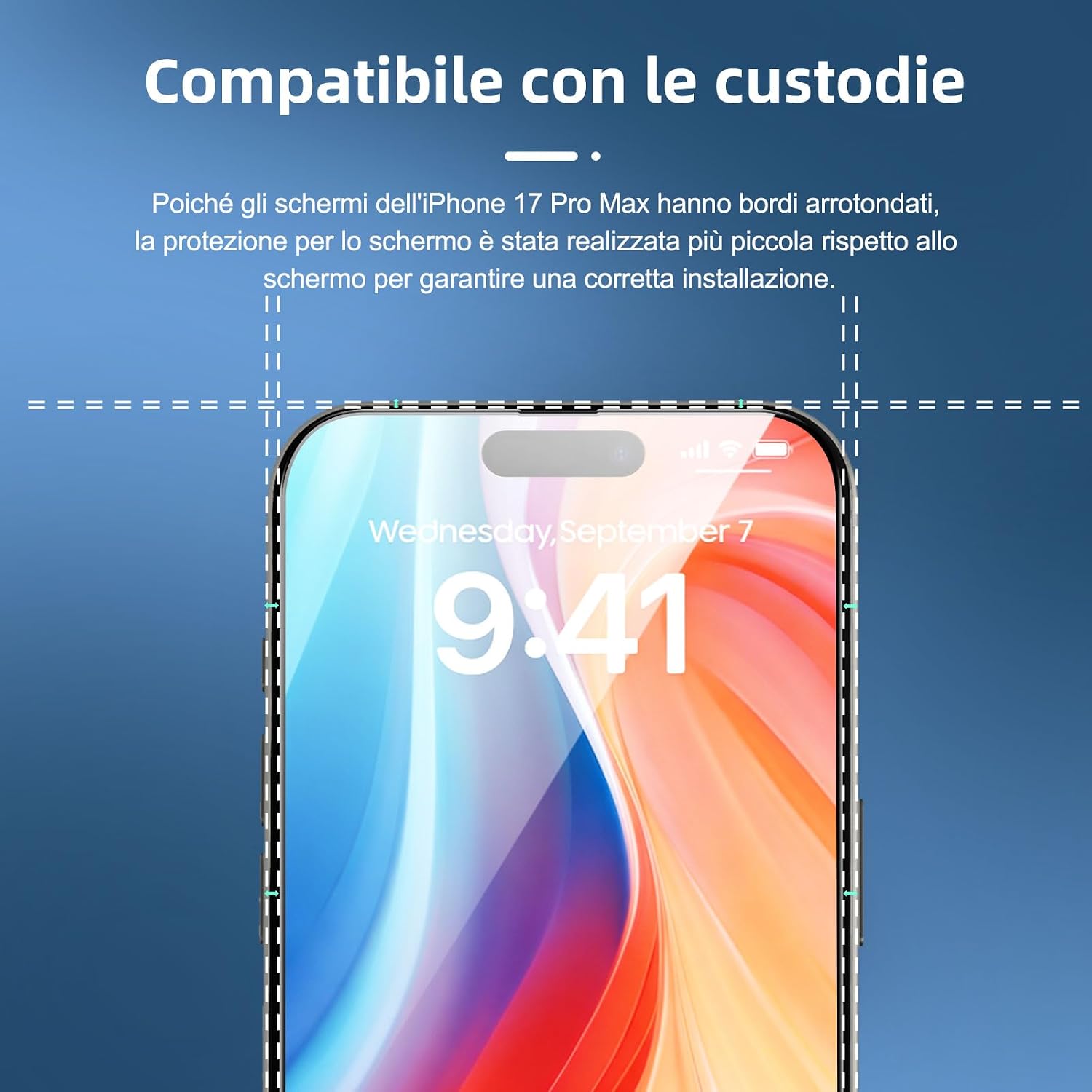 Detalle 2 de NEW’C 3 pezzi pellicola protettiva schermo intero per iPhone 17 Pro Max da 6,9”, vetro temperato 9H con applicazione automatica