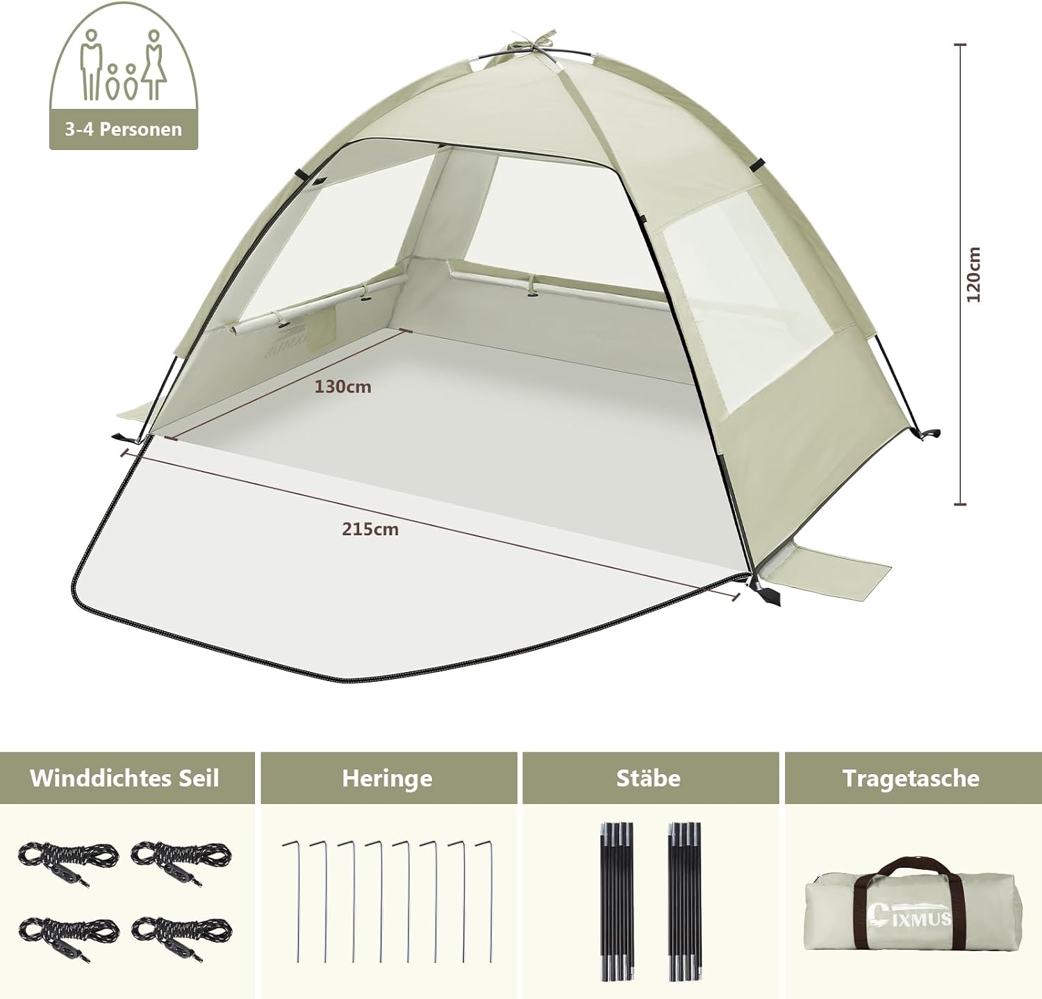 Detalle 2 de Strandmuschel für 2–4 Personen – Strandzelt mit UV-Schutz 50+ und Windschutz