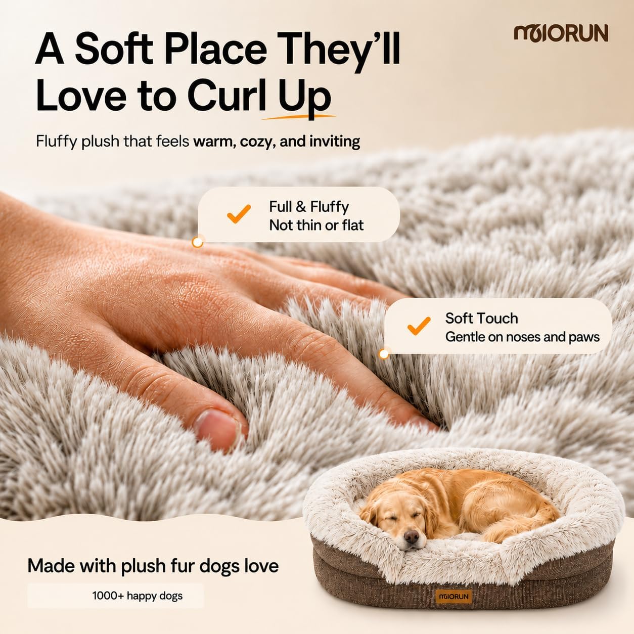 Detalle 1 de Miorun 26WSB01004-48 Orthopedic Dog Bed, 48-Inch Bolster Sofa, Faux Fur