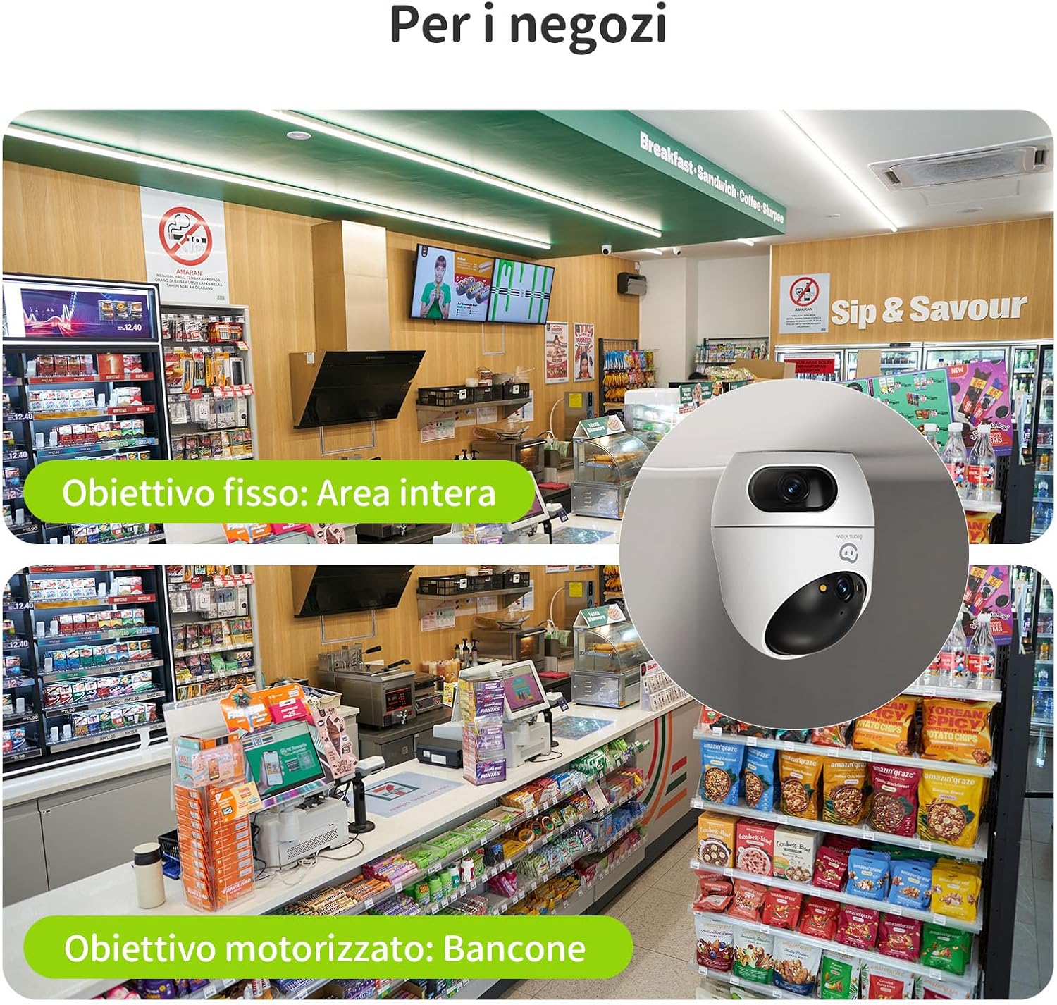 Detalle de Beans View 2K: Telecamera interna a doppio obiettivo 360° con visione notturna a colori