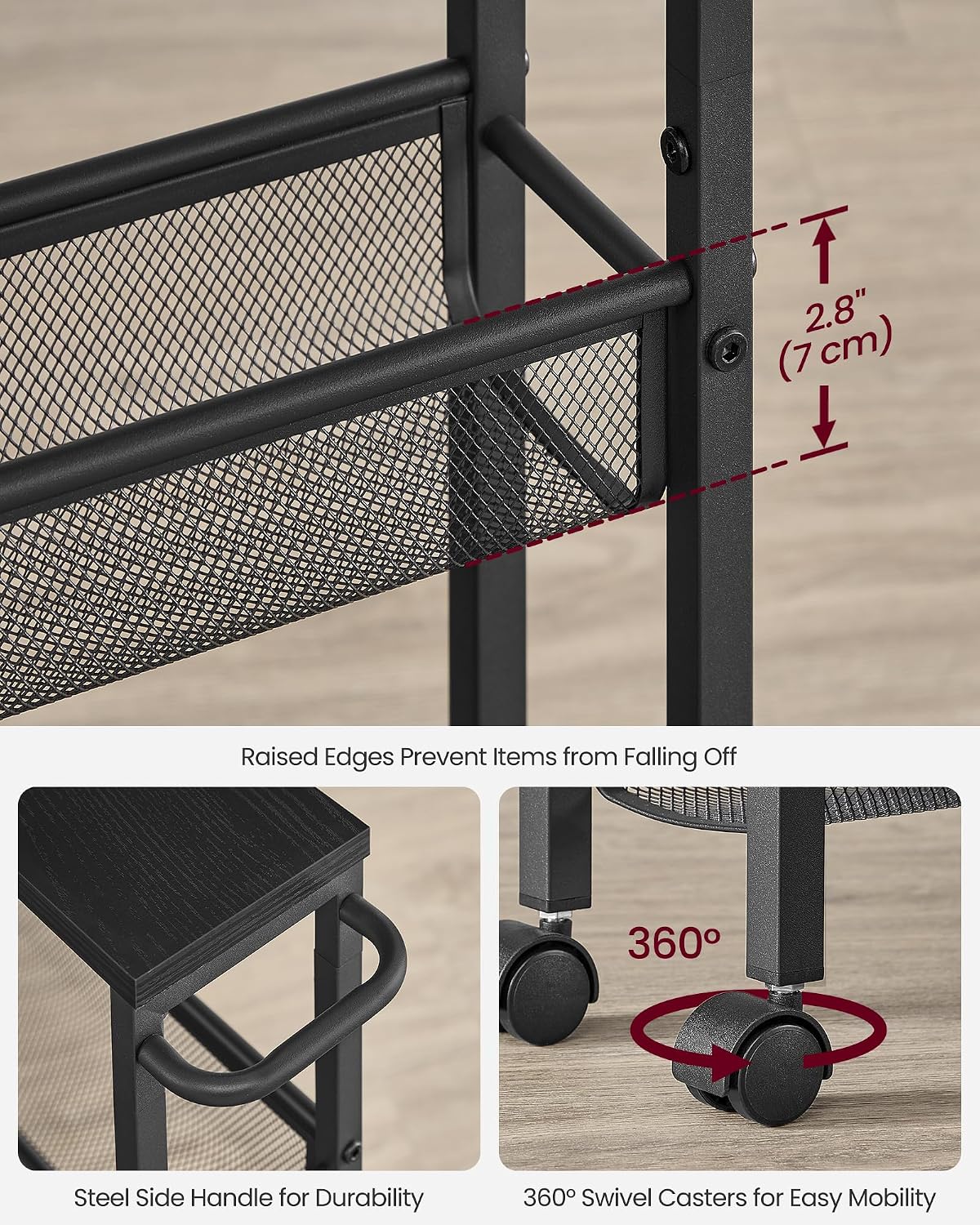 Thumbnail 4 de VASAGLE Slim Rolling Storage Cart 4-Tier