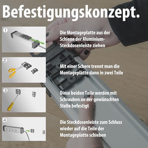 Thumbnail 5 de Brennenstuhl Premium-Alu-Line Steckdosenleiste 6-fach, 3 m – Aluminiumgehäuse, Wand- oder Tischmontage