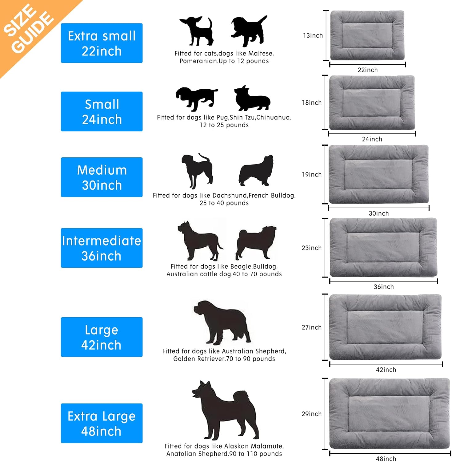 Detalle 2 de VERZEY crate bed Dog Crate Pad, 24 x 18-Inch Gray, Faux Fur, Non-Slip
