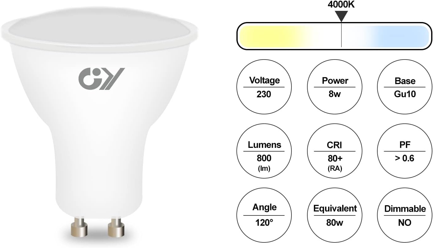 Detalle de GY GU10 LED Bulbs 12 Pack 4000K Neutral White