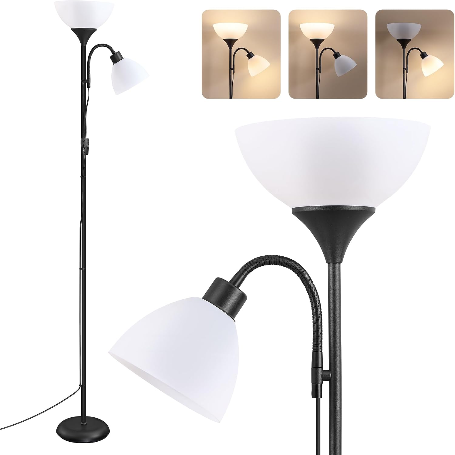 Detalle de VASAGLE Lampada da Terra con Braccio Regolabile Lusia LFL019B102: stile moderno e illuminazione versatile per living e ufficio