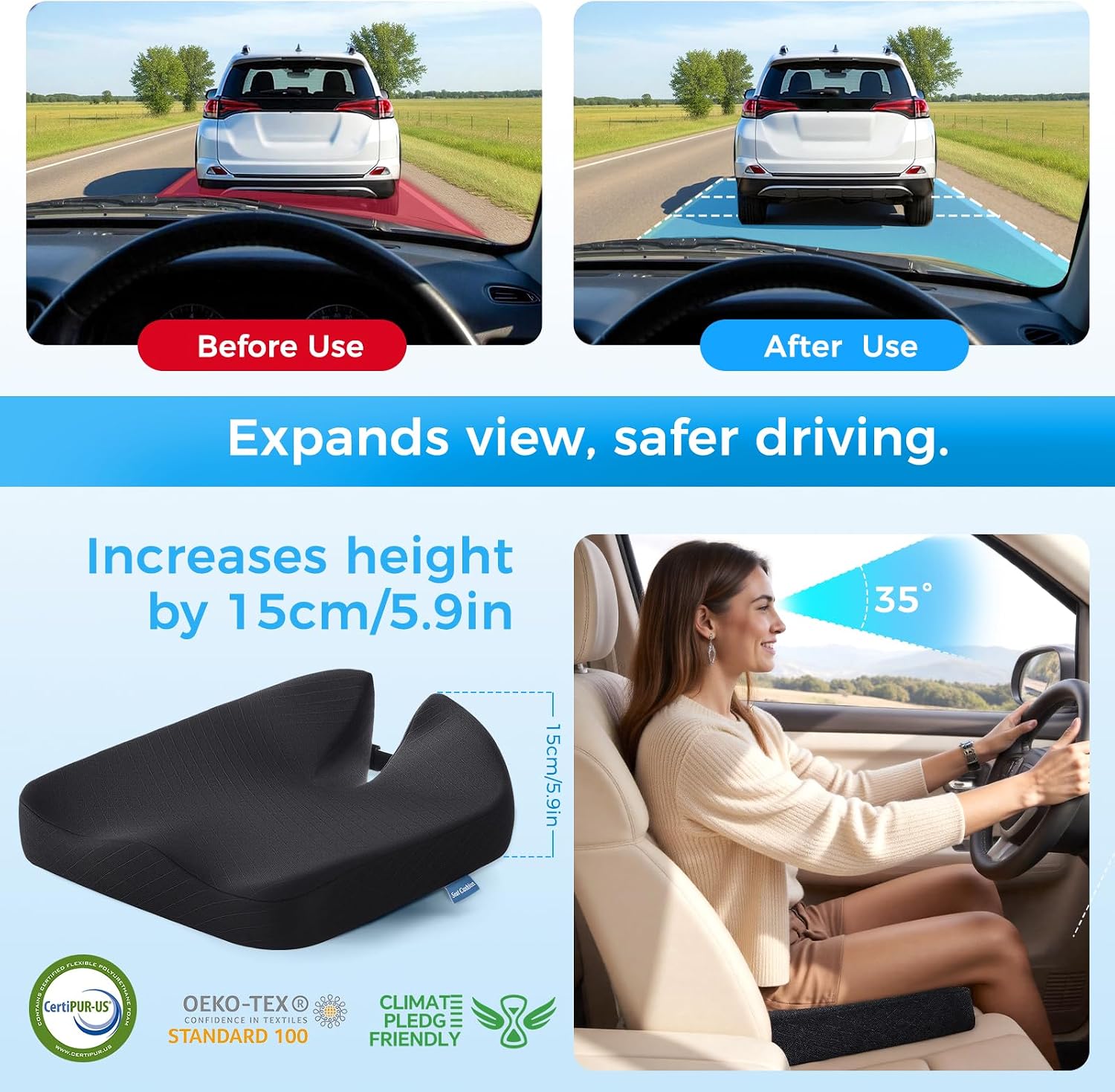 Thumbnail 2 de Niceeday Car Seat Cushion: U‑Shaped Memory Foam Seat Pad for Long Drives