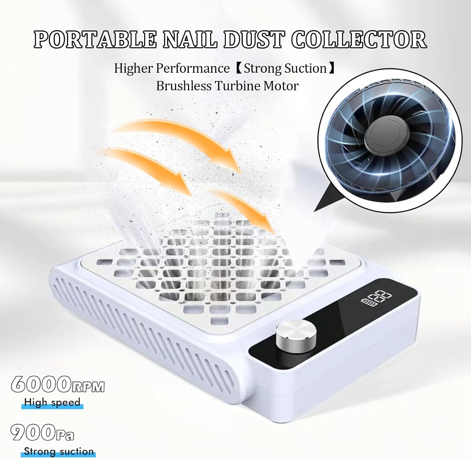 Detalle de Cordless Nail Dust Collector: a practical, rechargeable option for salon and home use