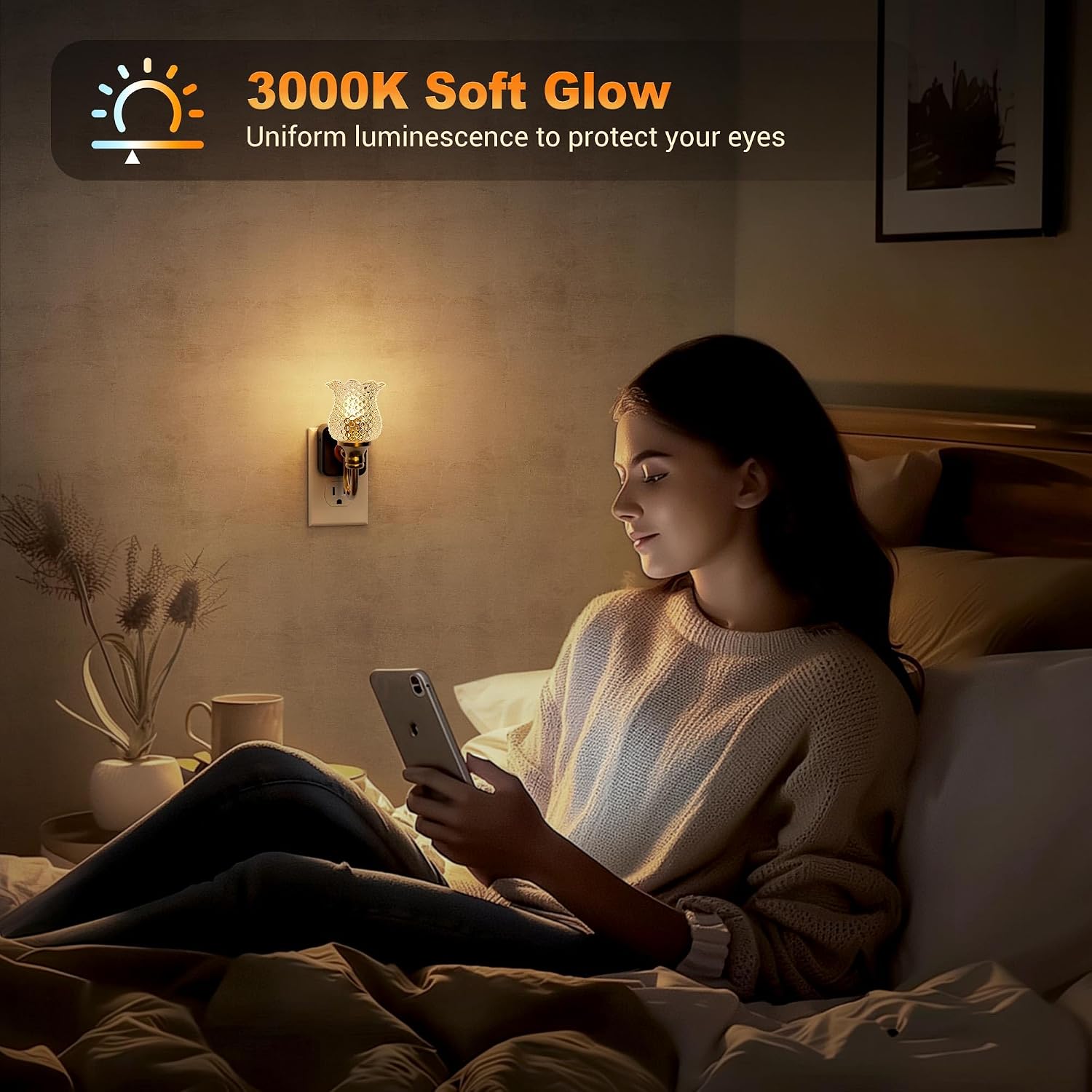 Thumbnail 3 de JandCase QX001 Floral LED Night Light, Dimmable 0–100 lm, Gold Glass