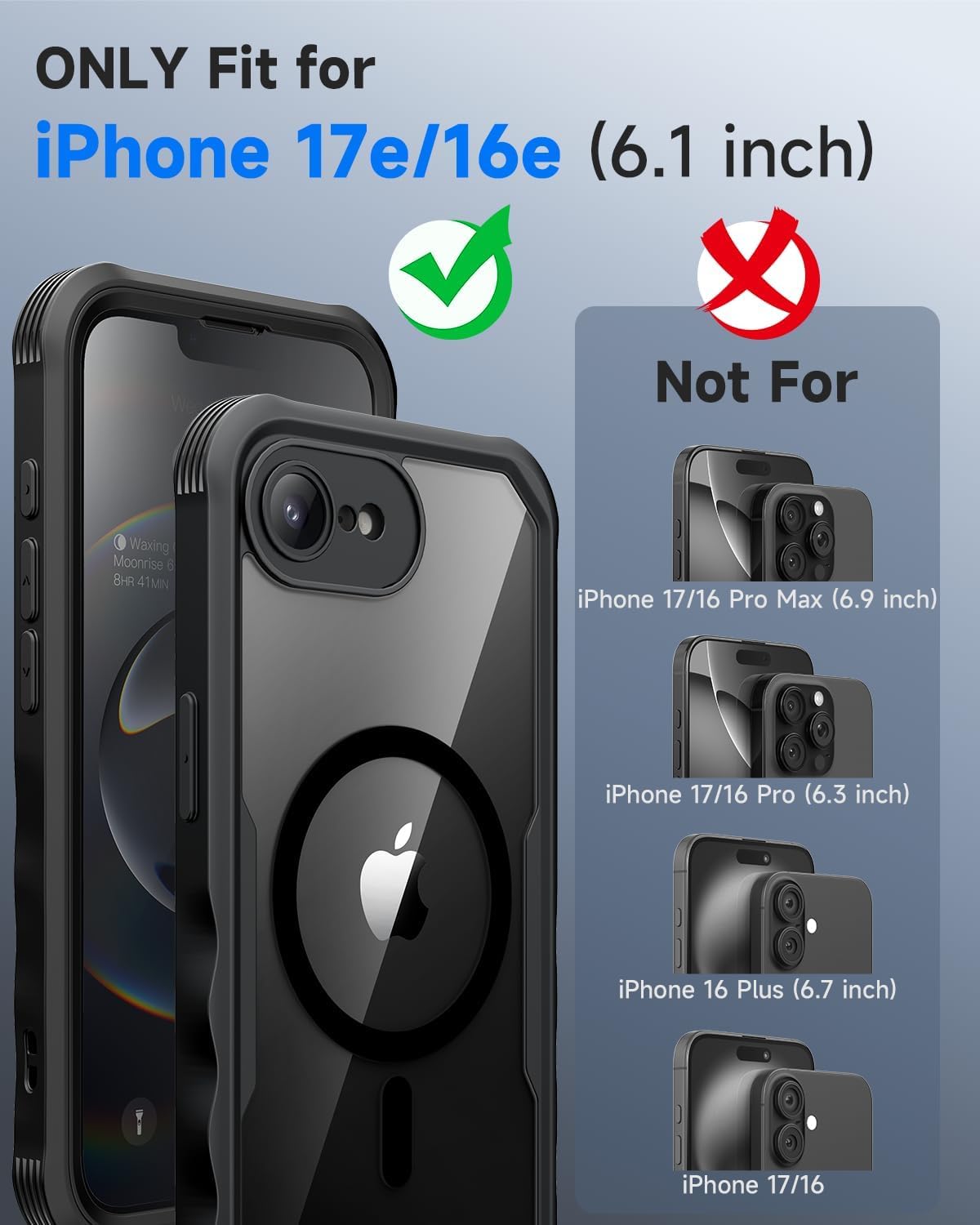 Detalle 1 de seacosmo WM-US-DJ-I16E-B iPhone 17e/16e Case with Privacy Glass & MagSafe