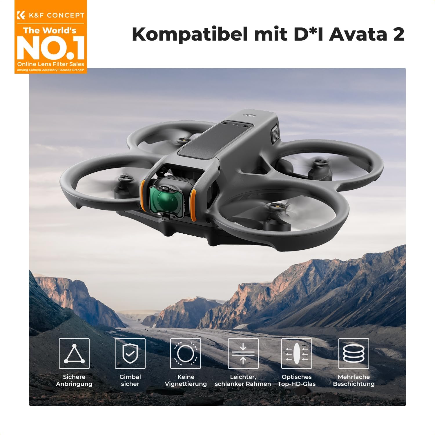 Thumbnail 1 de K&F CONCEPT Avata 2 ND Filter Set – 3er Kit (ND8, ND16, PL) für DJI Avata 2