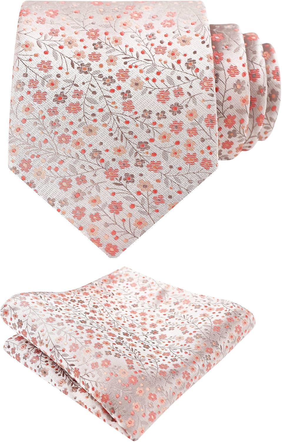 Detalle de Alizeal Floral Patterned Tie with Pocket Square Set (8cm) – Lightweight Polyester