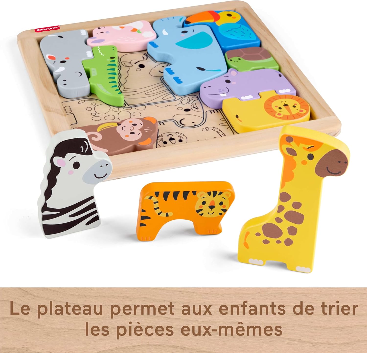 Detalle de Fisher-Price Puzzle animaux en bois 13 pièces JFG10 (à partir de 2 ans)