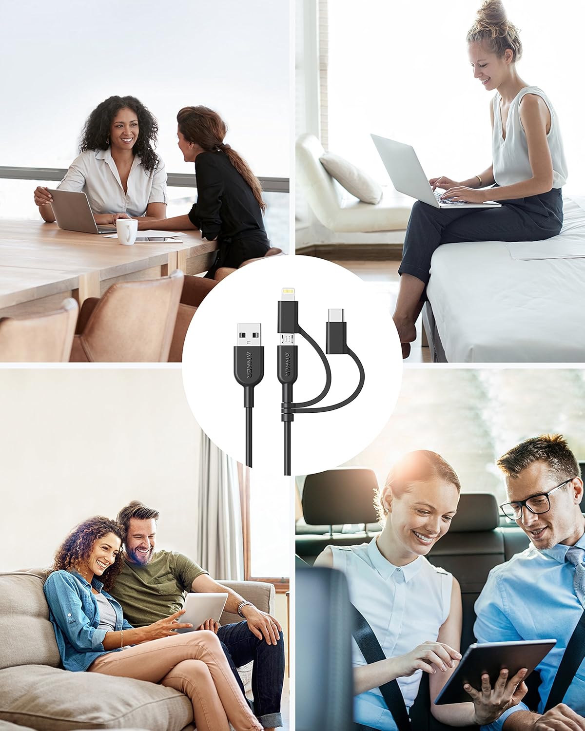 Thumbnail 5 de Anker PowerLine II 3-in-1 Cable (Lightning/USB-C/Micro USB), 3ft, Black