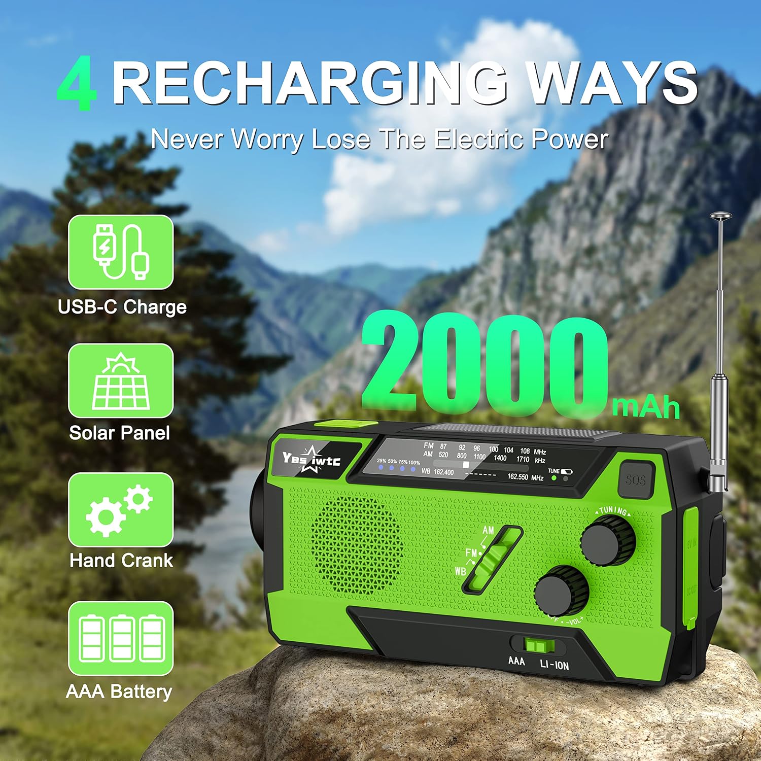 Thumbnail 4 de yesiwtc E30G-VINE NOAA Weather Radio, 7400mWh, Solar, Hand Crank and SOS