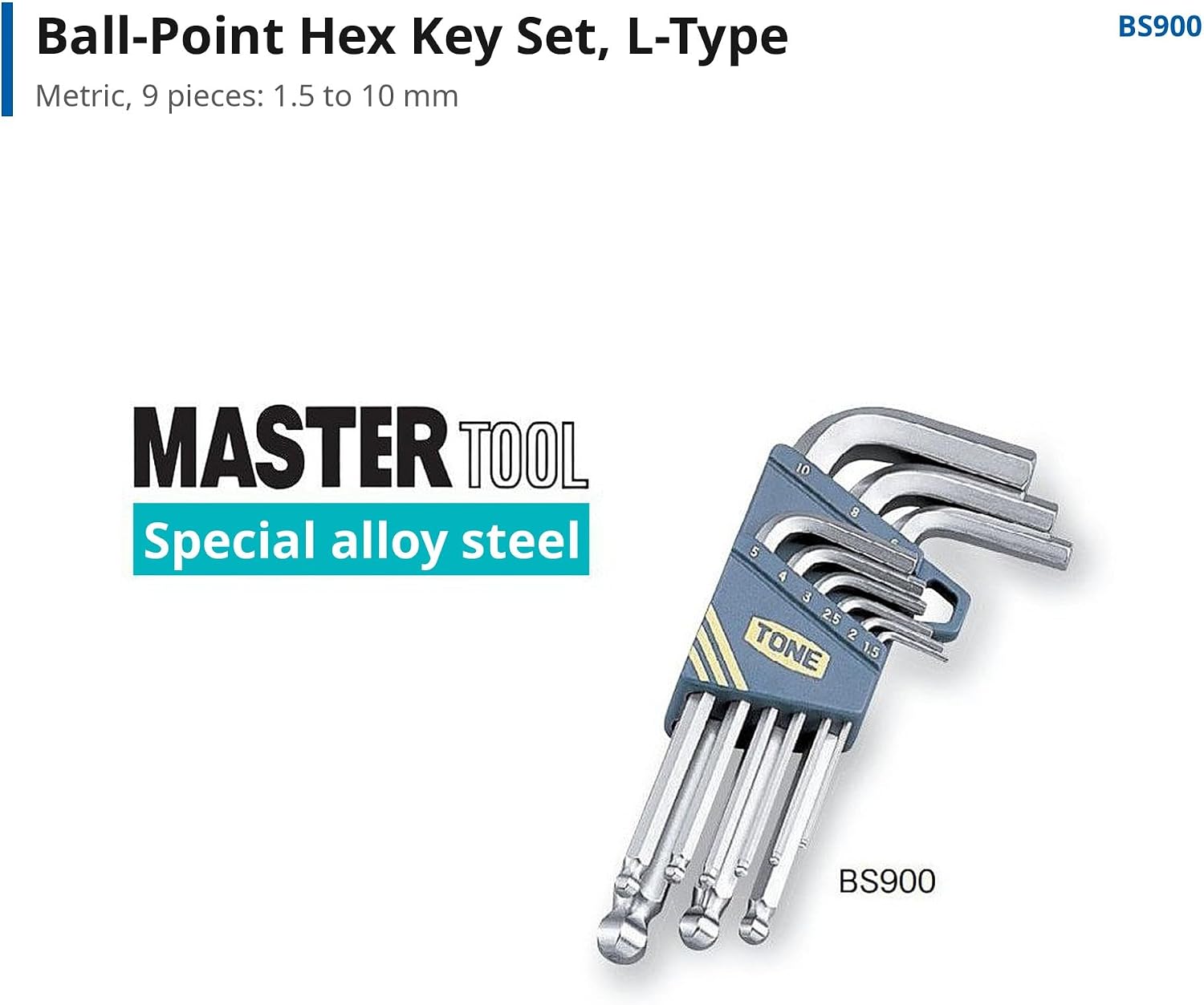 Detalle de トネ(TONE) BS900 ボールポイントL形レンチセット 9点・特殊合金鋼・ホルダー付き