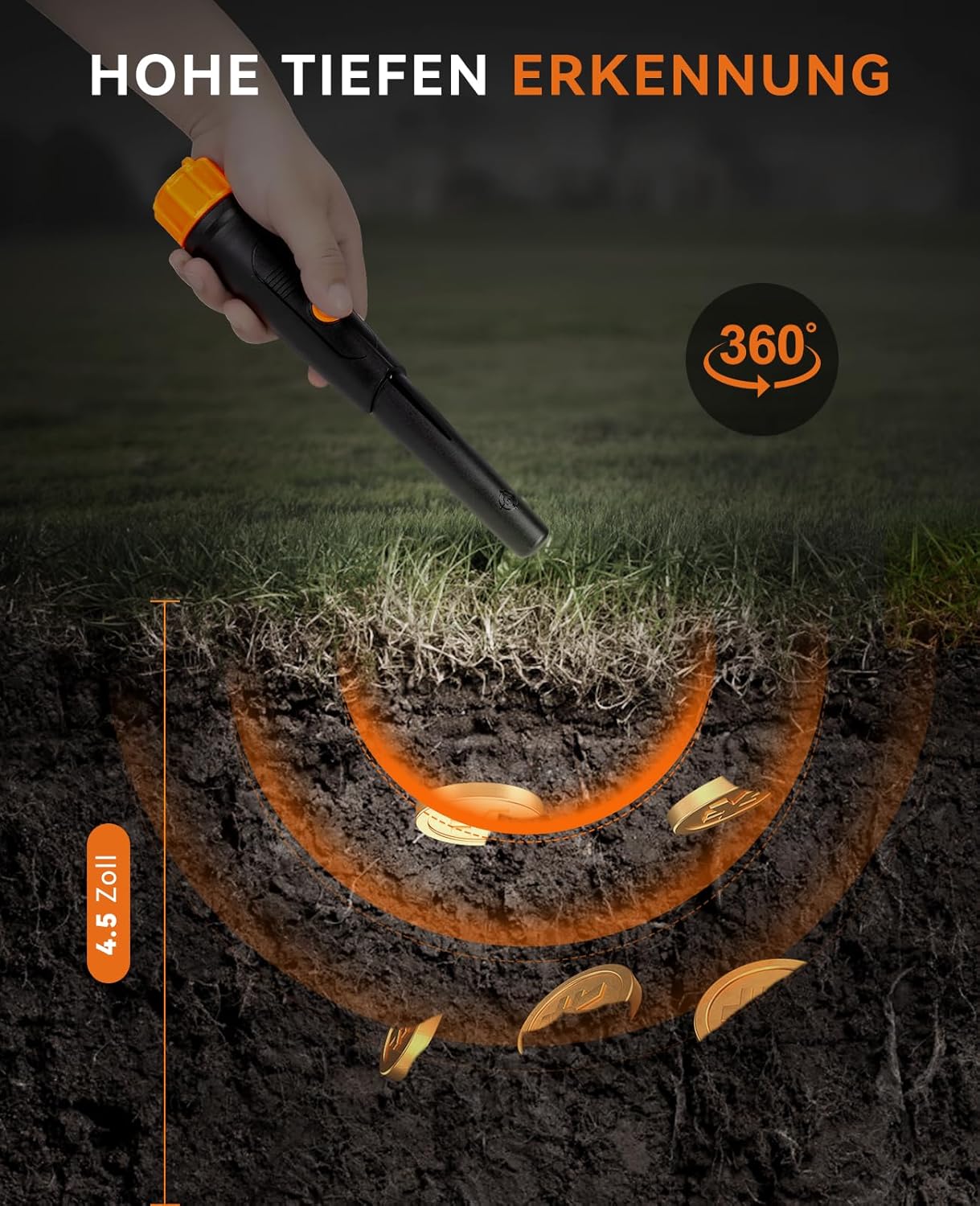 Thumbnail 3 de SUNPOW Metalldetektor Pinpointer (IP68, 360° Sonde) mit Gürtelholster – 3 Modi, Vibrations- und Audiobetrieb