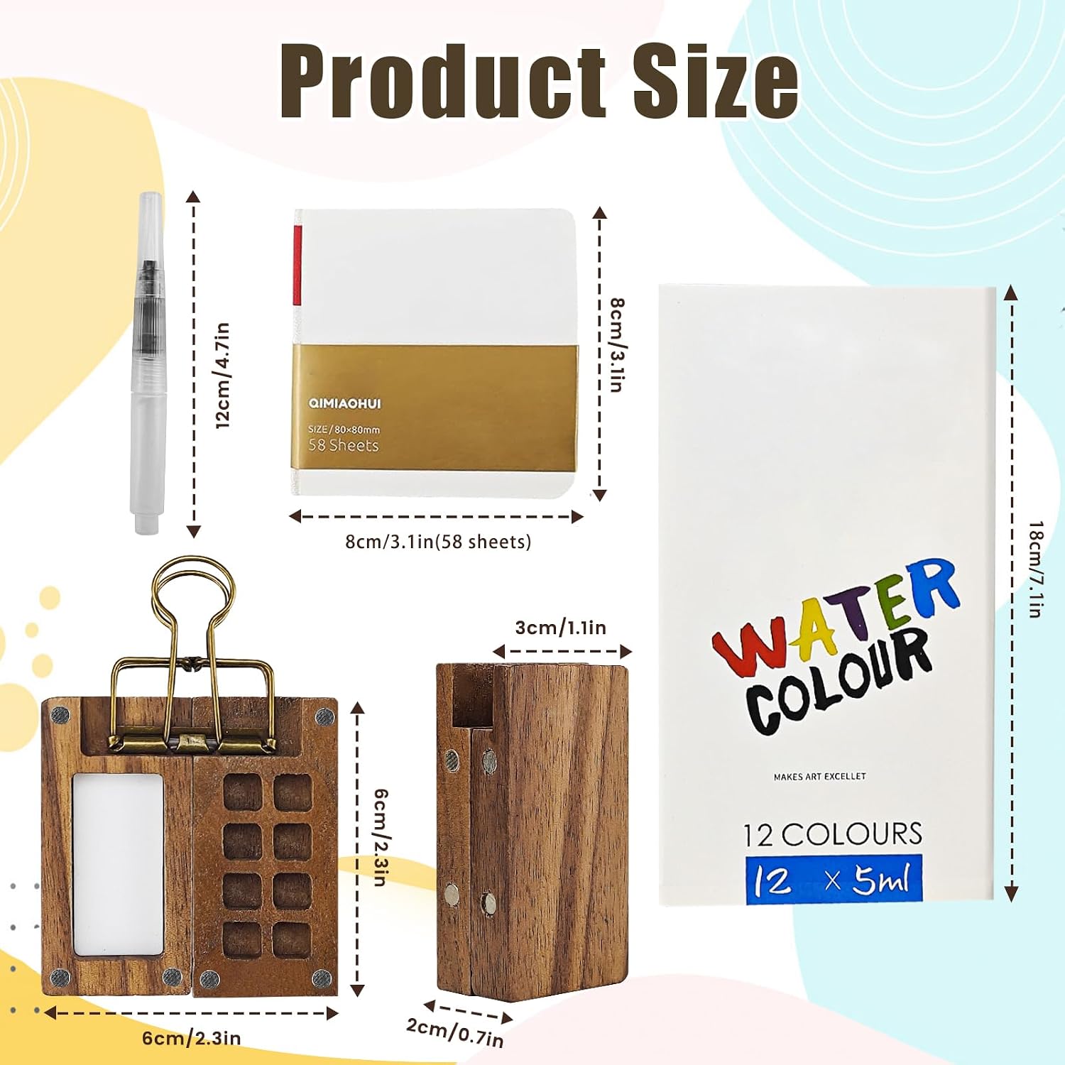 Detalle de EliphonTowne 5 PCS Pocket Artist Watercolour Travel Set – 8 Grids, Foldable Palette & Sketchbook