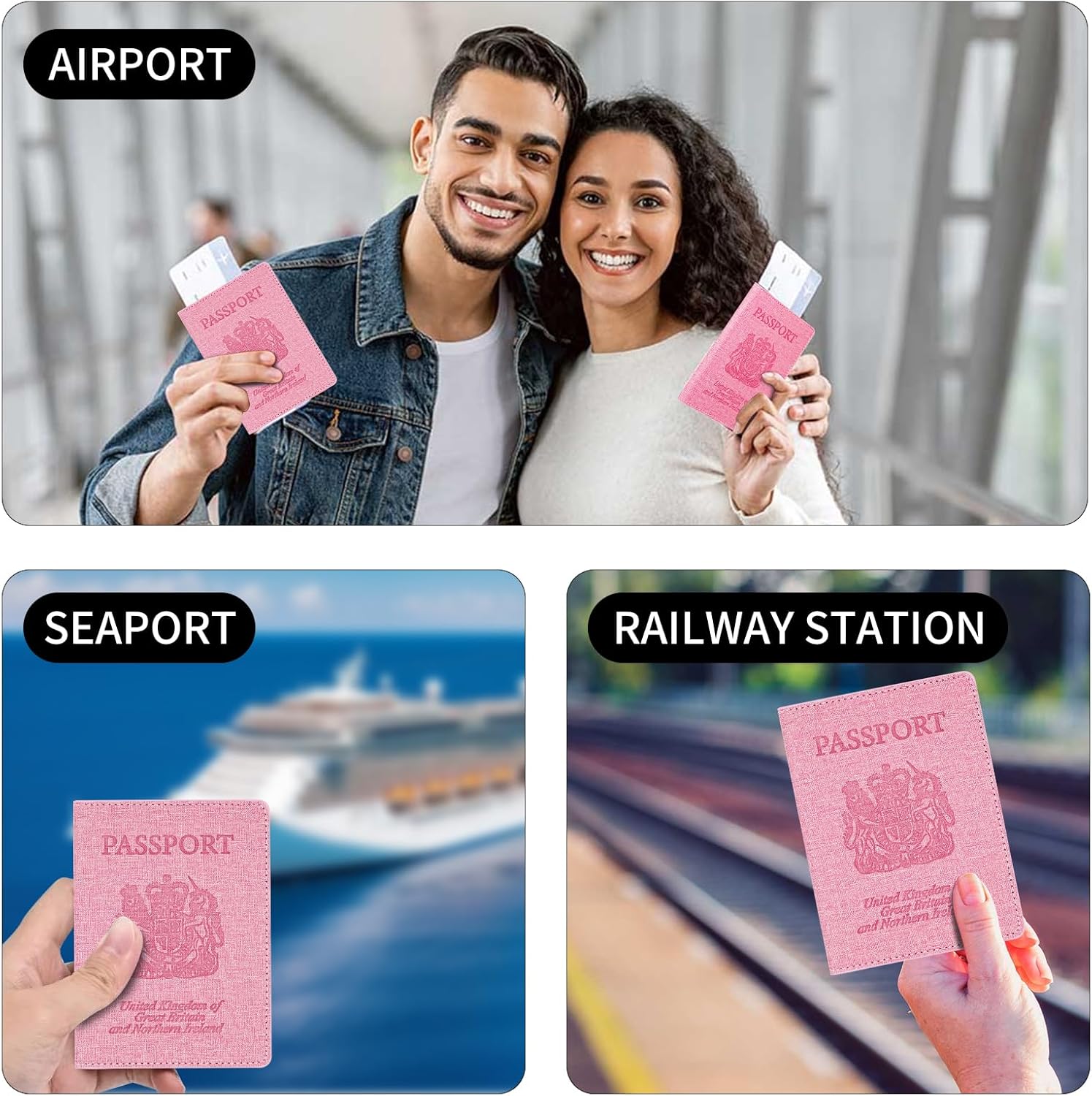 Thumbnail 6 de Cinocratic RFID Blocking Passport Holder Cover & Travel Wallet – Pink PU Leather Organiser for Cards, Boarding Pass and ID