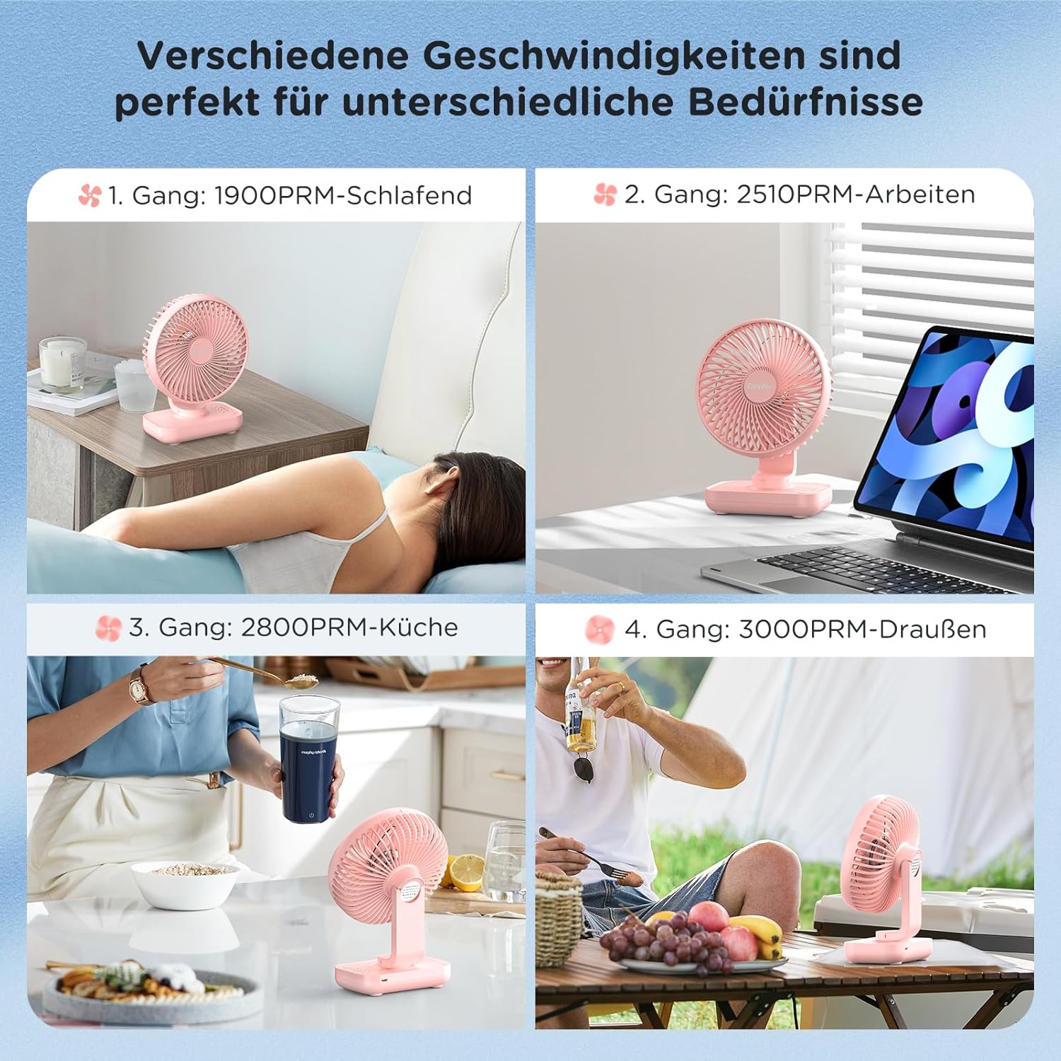 Thumbnail 3 de EasyAcc Tischventilator 4000 Akku – Tragbarer USB Tischventilator Rosa (13,8 x 7,5 x 18,3 cm, 296 g)