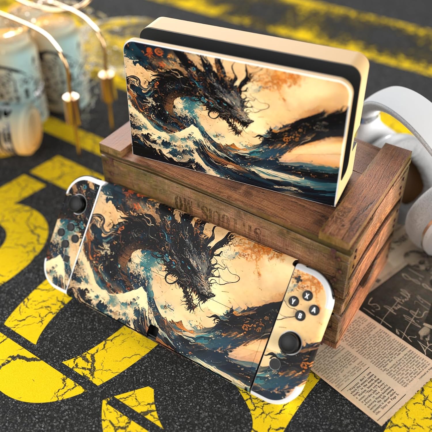 Detalle de PlayVital Full Set Protective Stickers for Nintendo Switch OLED – Tempest Dragon