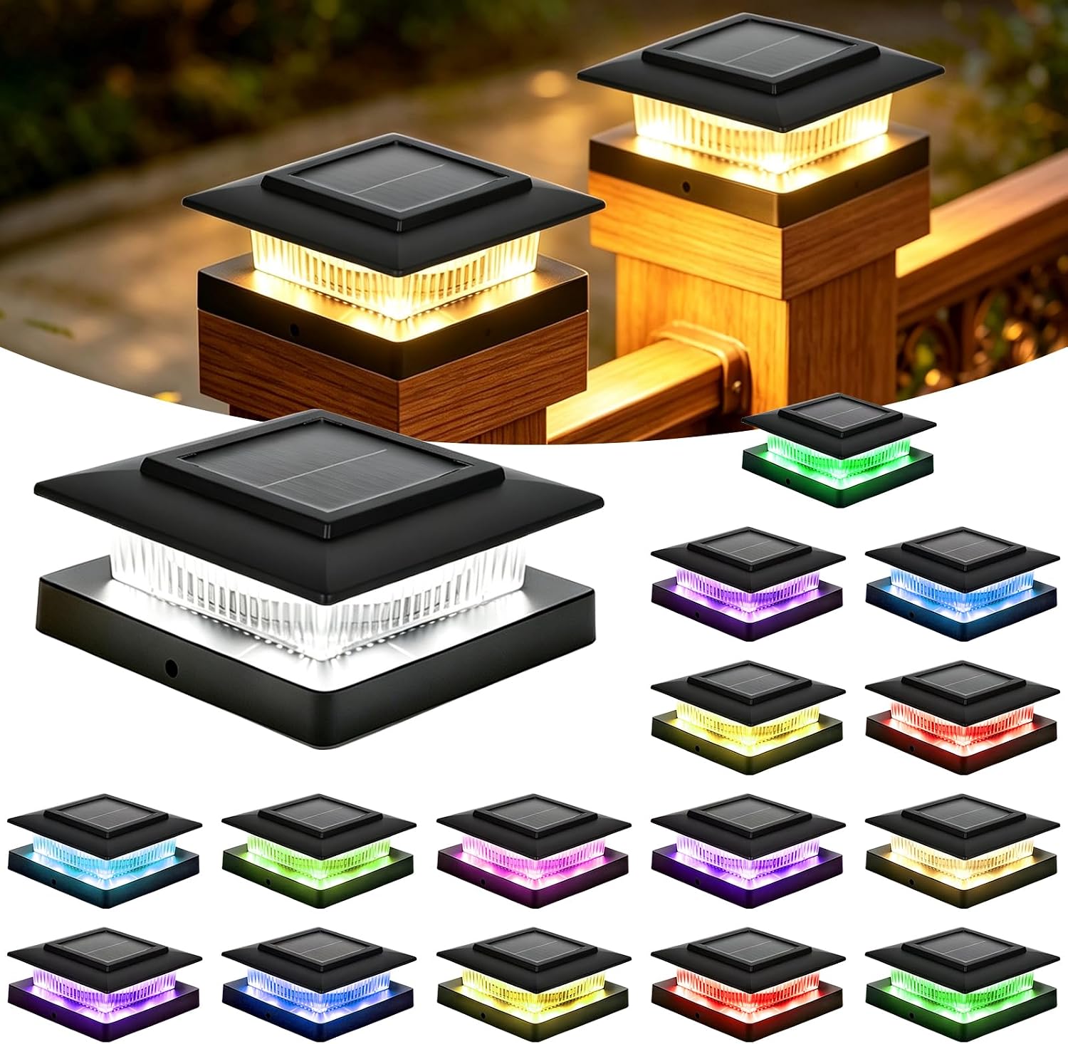 Detalle de Miosugo 2026070101 Solar Post Cap Lights, 13 Modes, RGB, IP44, 16-Pack