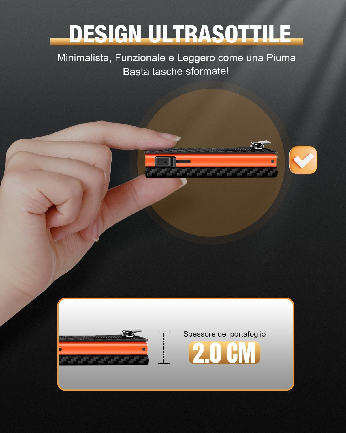 Detalle de Porta Carte di Credito Uomo Piccolo: Portafoglio Slim con Chiusura Magnetica e Finestra ID