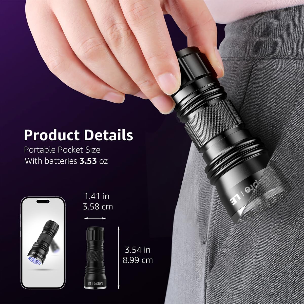 Detalle 2 de Lepro 21 LED 395nm UV Torch