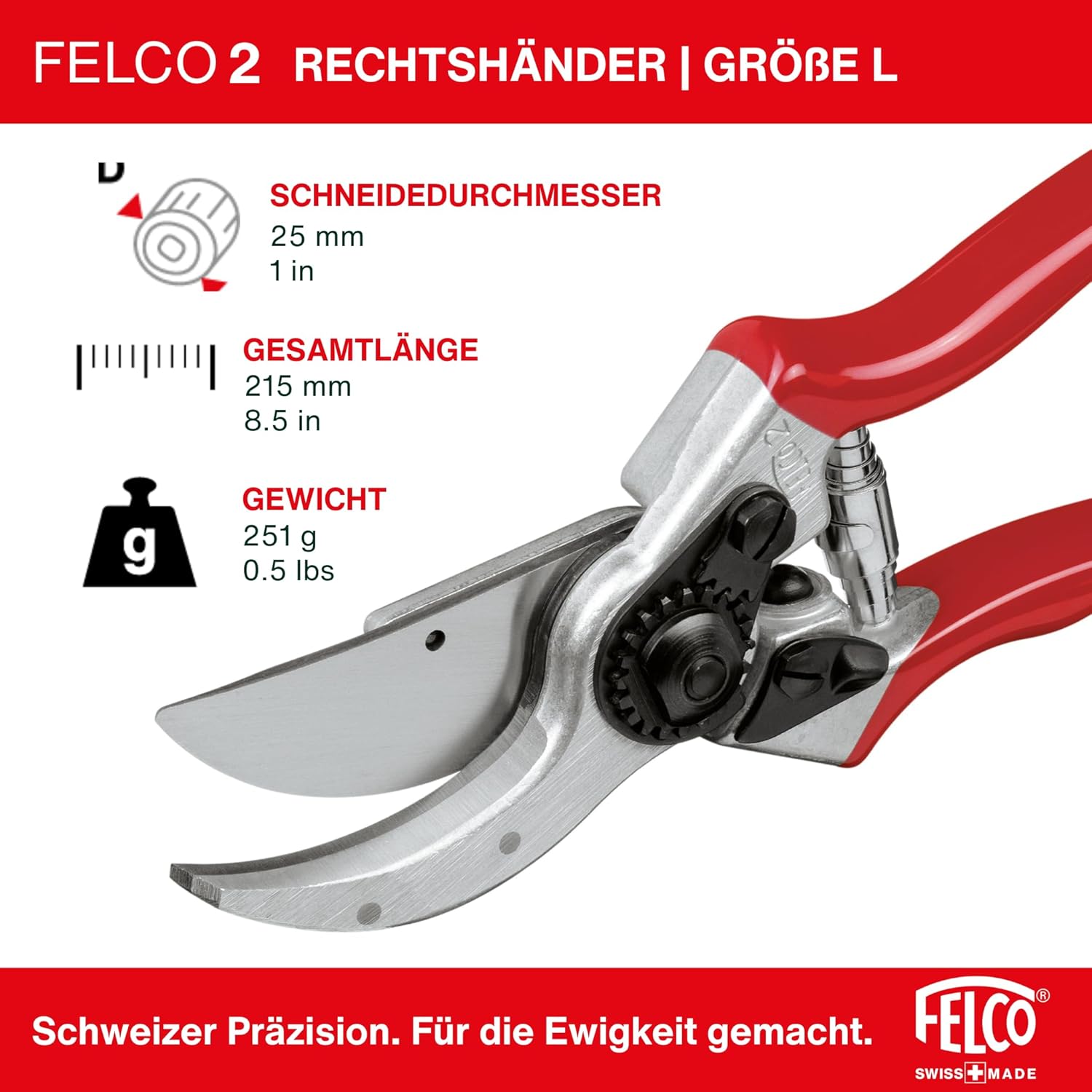 Thumbnail 4 de FELCO 2 professionelle Bypass-Gartenschere für Rechtshänder – 41 mm Klinge, 25 mm Schnitt, Aluminiumgriffe, Swiss Made