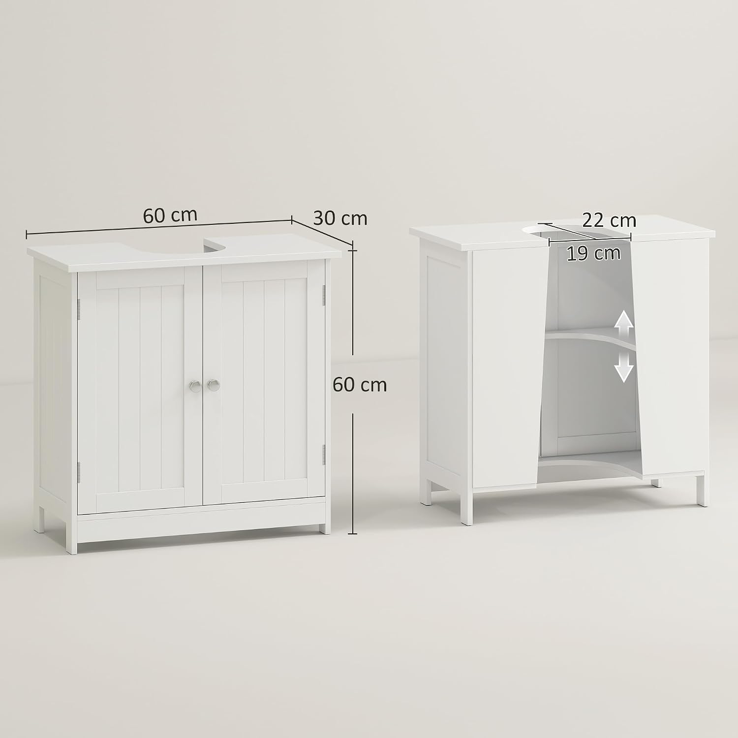Thumbnail 2 de HOMCOM Mueble bajo Lavabo 60x30x60 cm Blanco